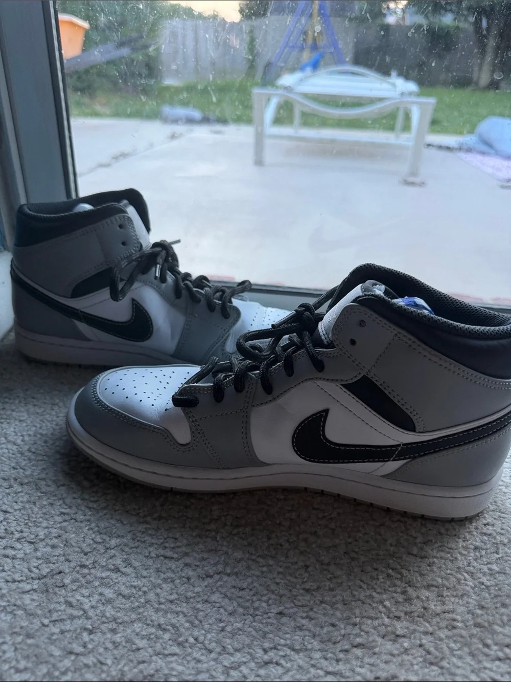 Jordan Men's Mid-Top Sneakers — White, Gray & Black - Size 8.